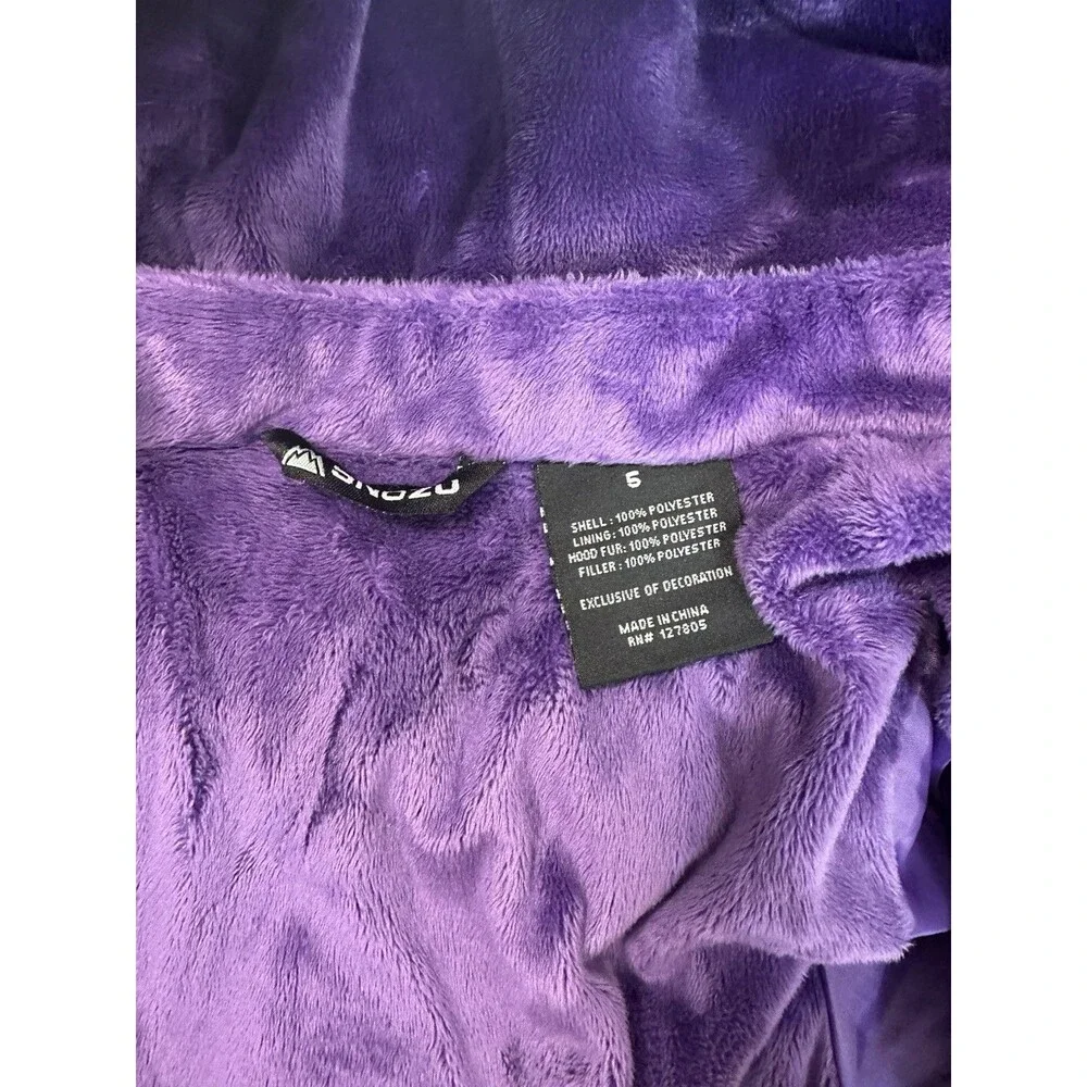 Snozu Girls Purple Pink Hooded Faux Fur Trim Quilted Puffer Snow Jacket Size 5T